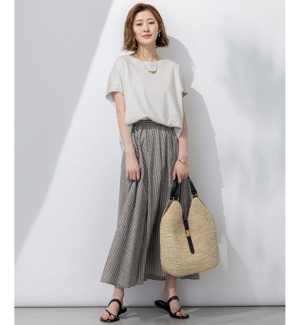 23区「【洗える】リネンコットンストライプ ギャザー スカート」|スカート|