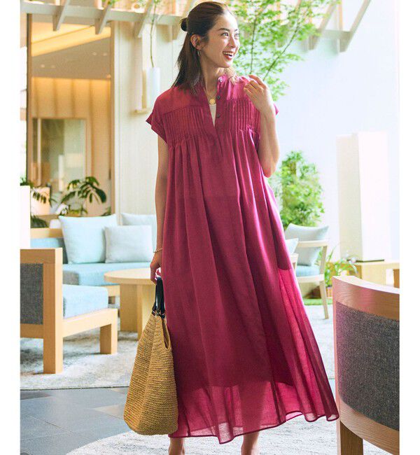 23区「【一部店舗限定/接触冷感/洗える】ラミータンブラー フレンチスリーブ ワンピース」|ワンピース|ローズ系