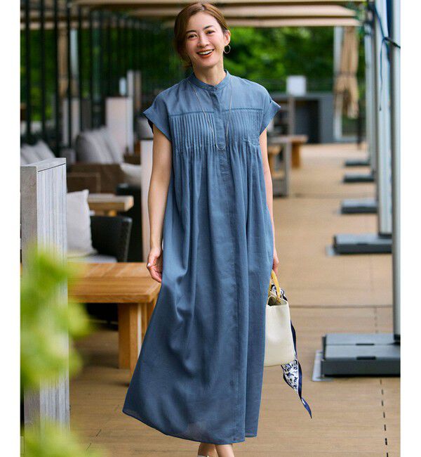 23区「【一部店舗限定/接触冷感/洗える】ラミータンブラー フレンチスリーブ ワンピース」|ワンピース|ダルブルー系