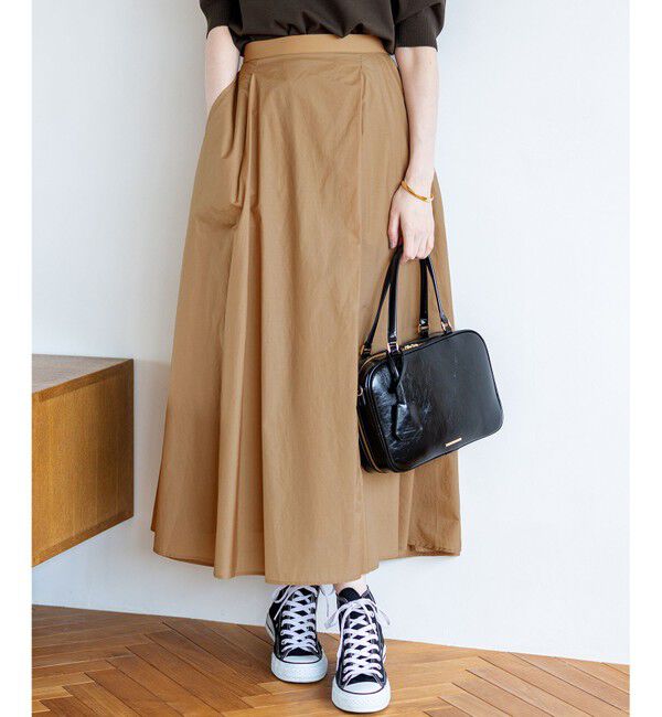 23区「【洗える】ナイロンコットンポプリン タック スカート」|スカート|キャメル系