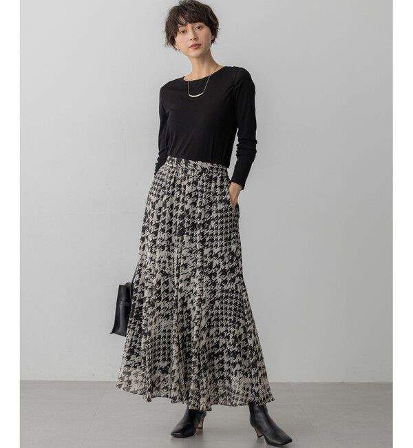 23区「【洗える】ハウンドトゥースアートプリント ギャザー スカート」|スカート|