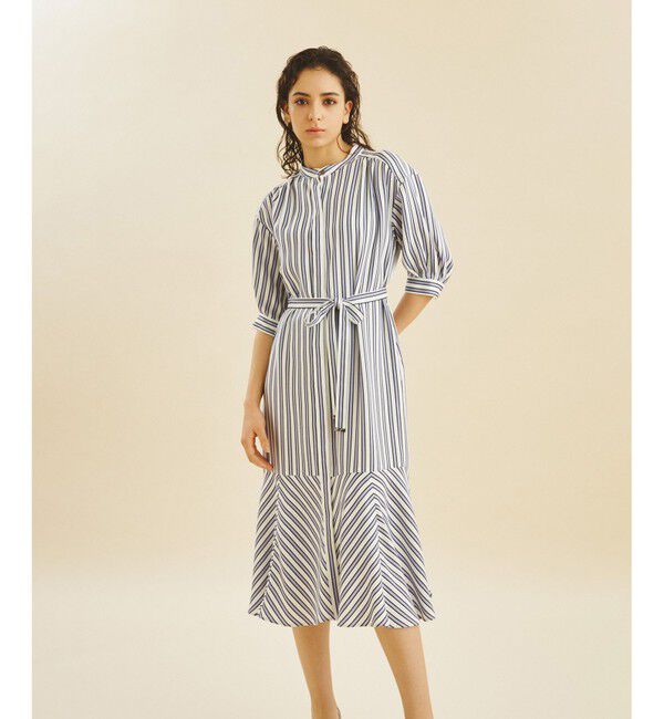  「リネンタッチストライプワンピース」|ワンピース|
