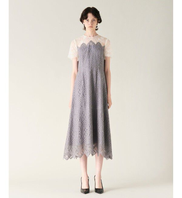 GRACE CONTINENTAL「レース切替フレアドレス」|ドレス|グレー