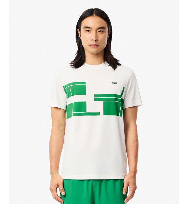 LACOSTE「UPF50＋ UVカット 『ノバク・ジョコビッチ』コートプリント ウルトラドライ 半袖Tシャツ」|Tシャツ・カットソー|ホワイト