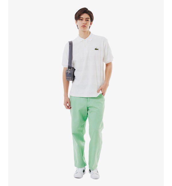 LACOSTE「パイル地切り替え同色ボーダーポロシャツ」|ポロシャツ|