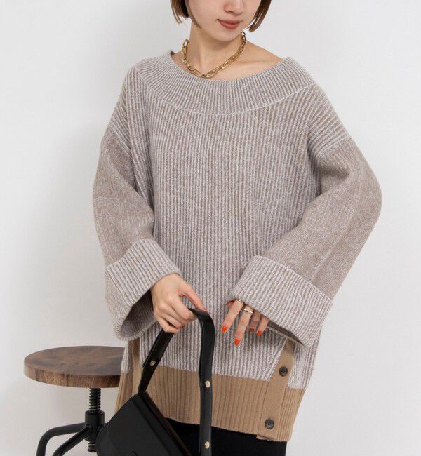 Rie Miller「ロールアップスリーブ両畦プルオーバー」|ニット・セーター|ベージュ