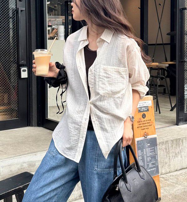 fredy emue「ストライプシアーシャツ」|シャツ・ブラウス|ホワイト系その他