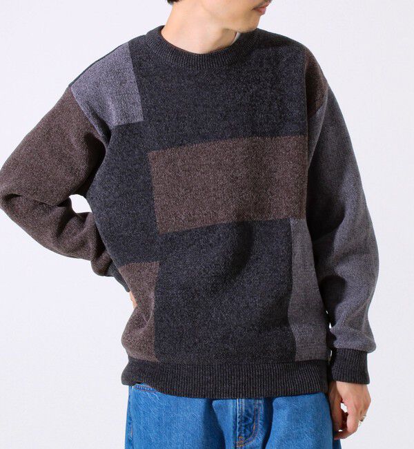 GLOSTER「【GLOSTER/グロスター】モールブロッキング ニットプルオーバー」|ニット・セーター|ブラック