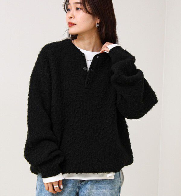 GLOSTER「【モヘアタッチ/ユニセックス対応】ヘンリーネックプルオーバーニット」|ニット・セーター|ブラック