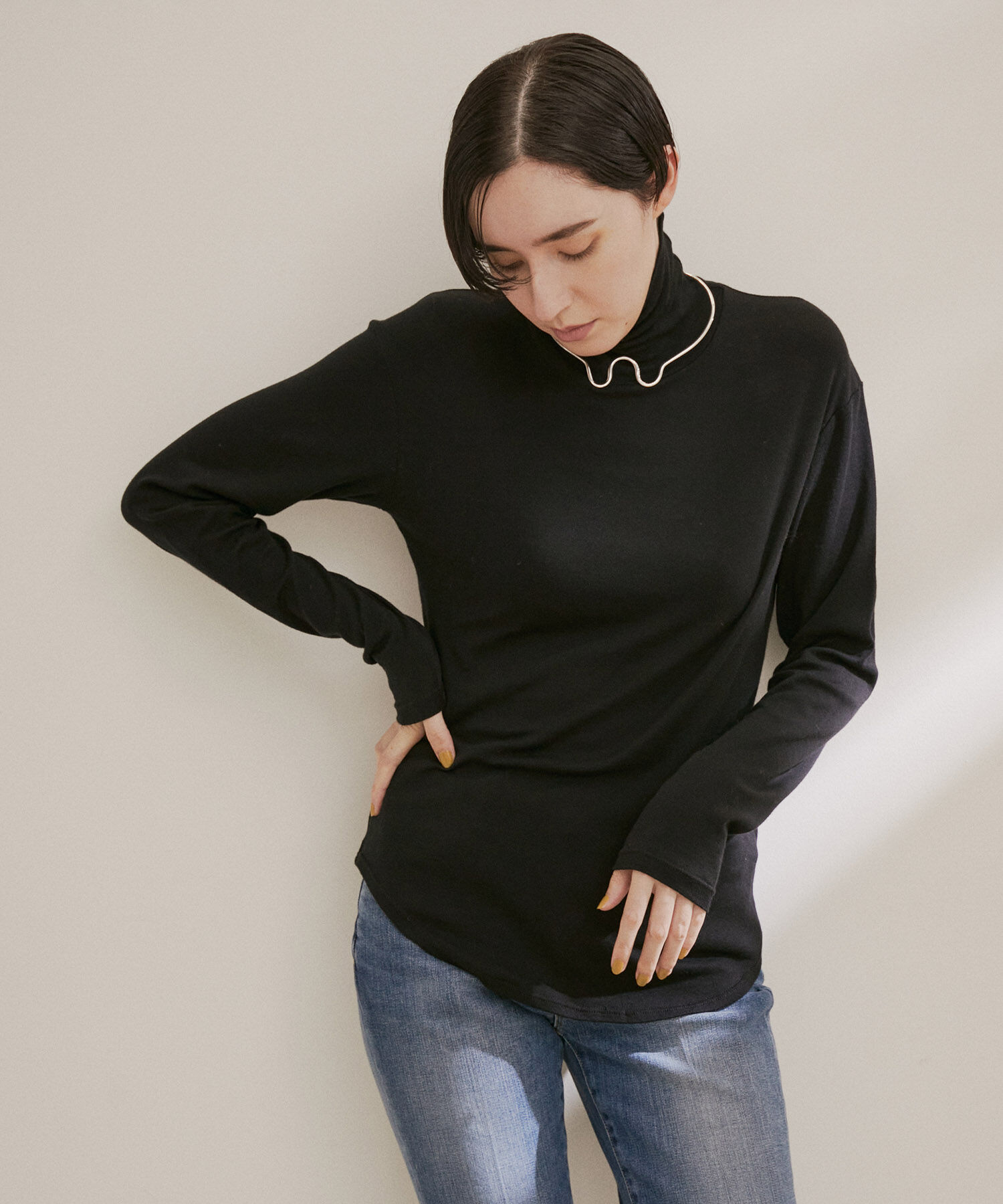 SALON adam et rope'「【Smile Cotton】ハイネックプルオーバー」|Tシャツ・カットソー|ブラック(01)