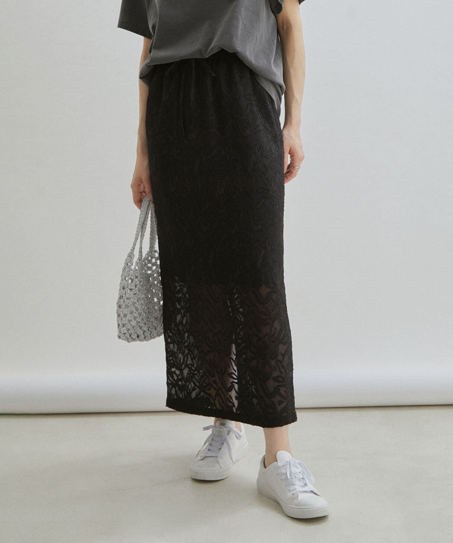 SALON adam et rope'「【セットアップ対応】シアージャガードレースタイトスカート」|スカート|ブラック(01)