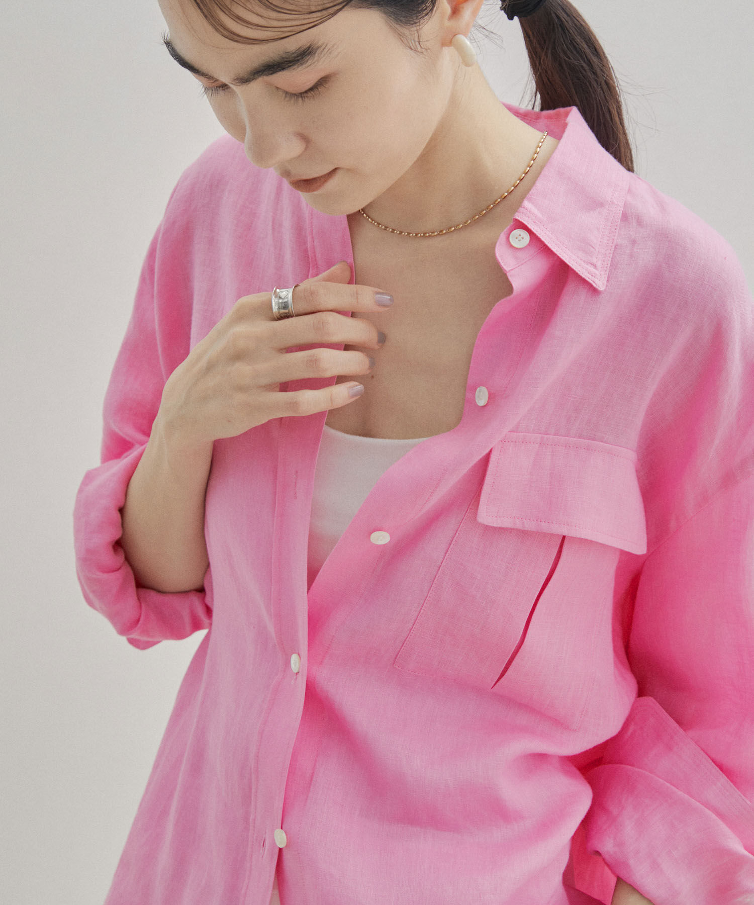 SALON adam et rope'「【洗える】ノルマンディリネンオーバーシャツ/麻」|シャツ・ブラウス|