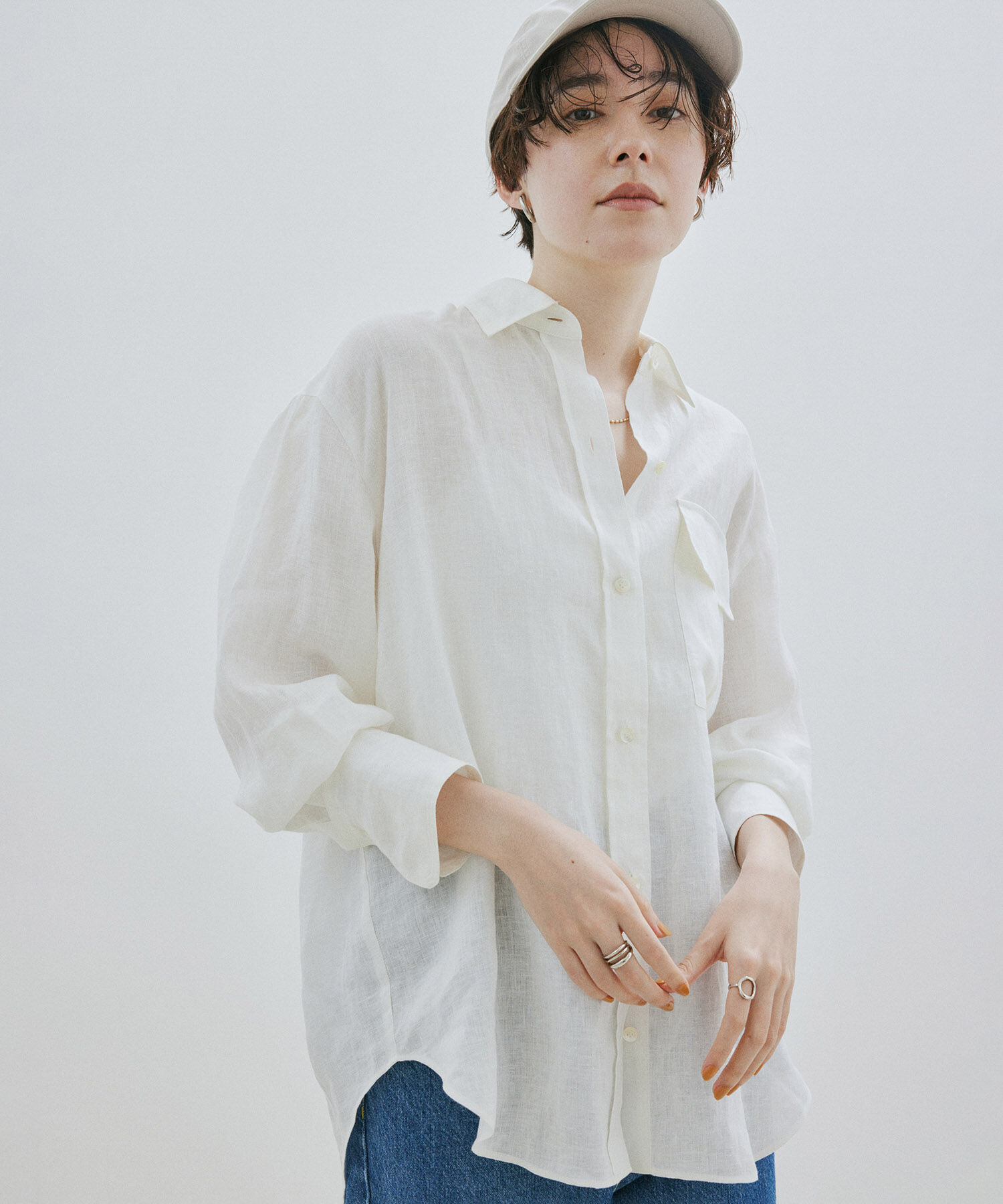 SALON adam et rope'「【洗える】ノルマンディリネンオーバーシャツ/麻」|シャツ・ブラウス|ホワイト(10)