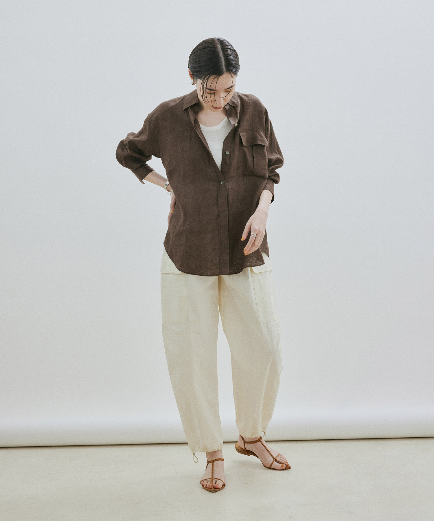 SALON adam et rope'「【洗える】ノルマンディリネンオーバーシャツ/麻」|シャツ・ブラウス|