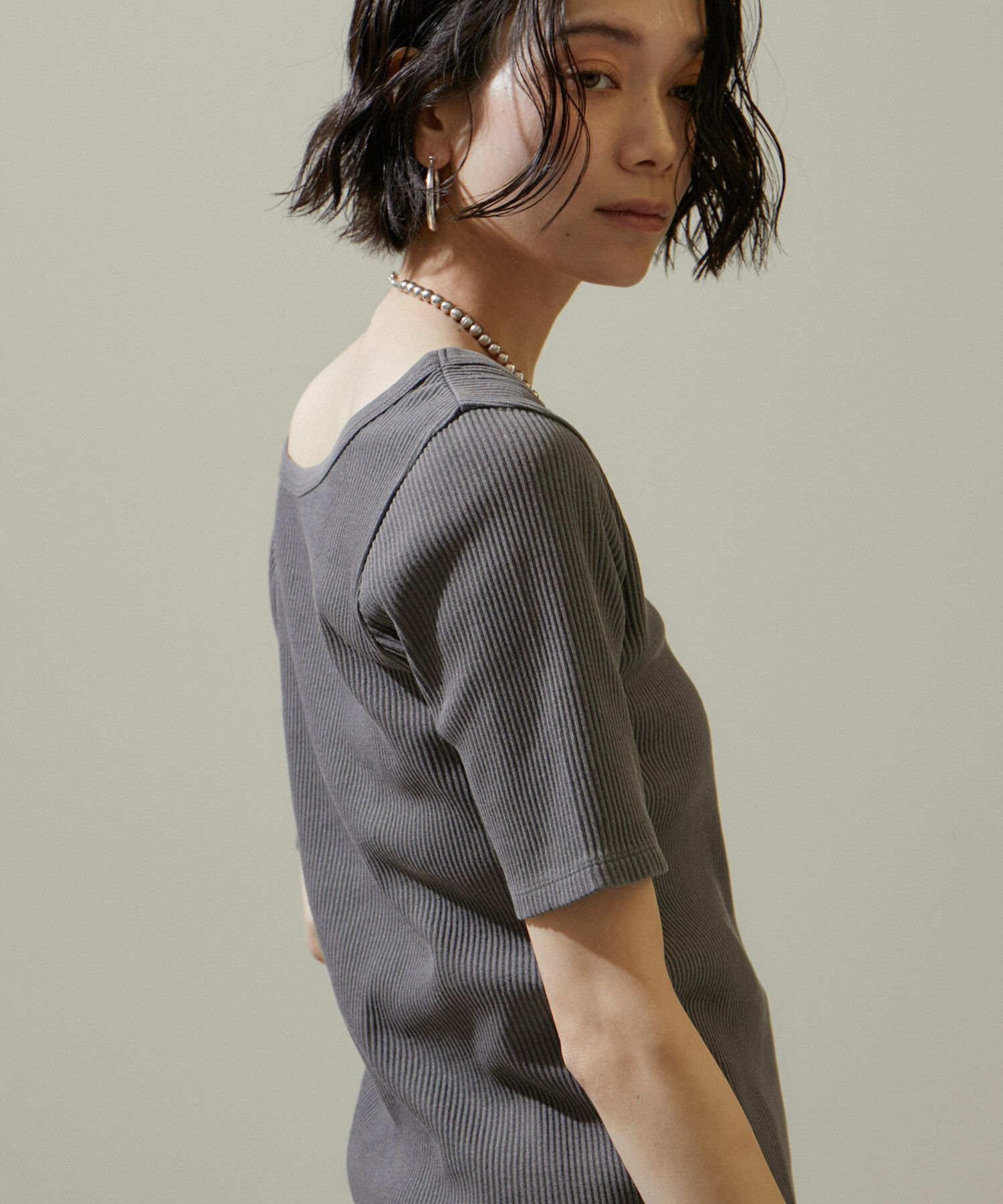 SALON adam et rope'「ヴィンテージライク2WAYリブTシャツ【セットアップ対応・洗える】」|Tシャツ・カットソー|