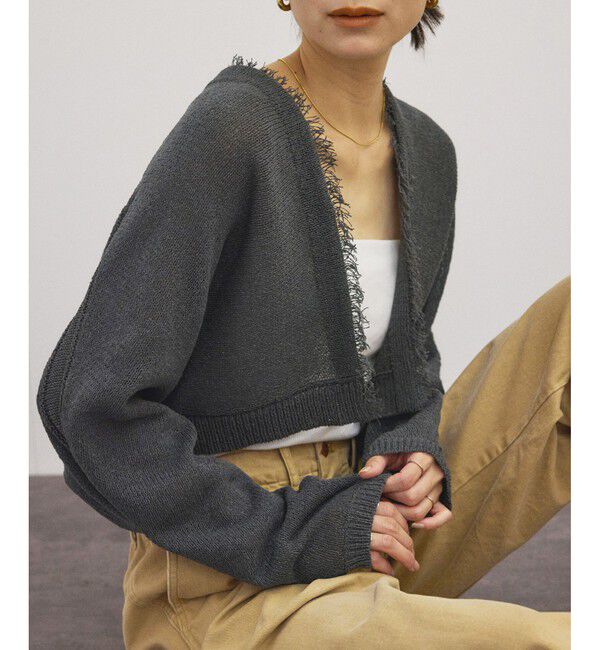 SALON adam et rope'「ペーパーヤーンクロップドカーディガン/ボレロ［吸水速乾・洗える］」|カーディガン|チャコール(06)