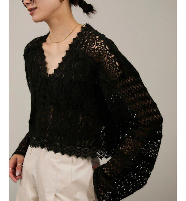 SALON adam et rope'「【WEB限定】レースパッチワークボレロ」|カーディガン|ブラック(01)