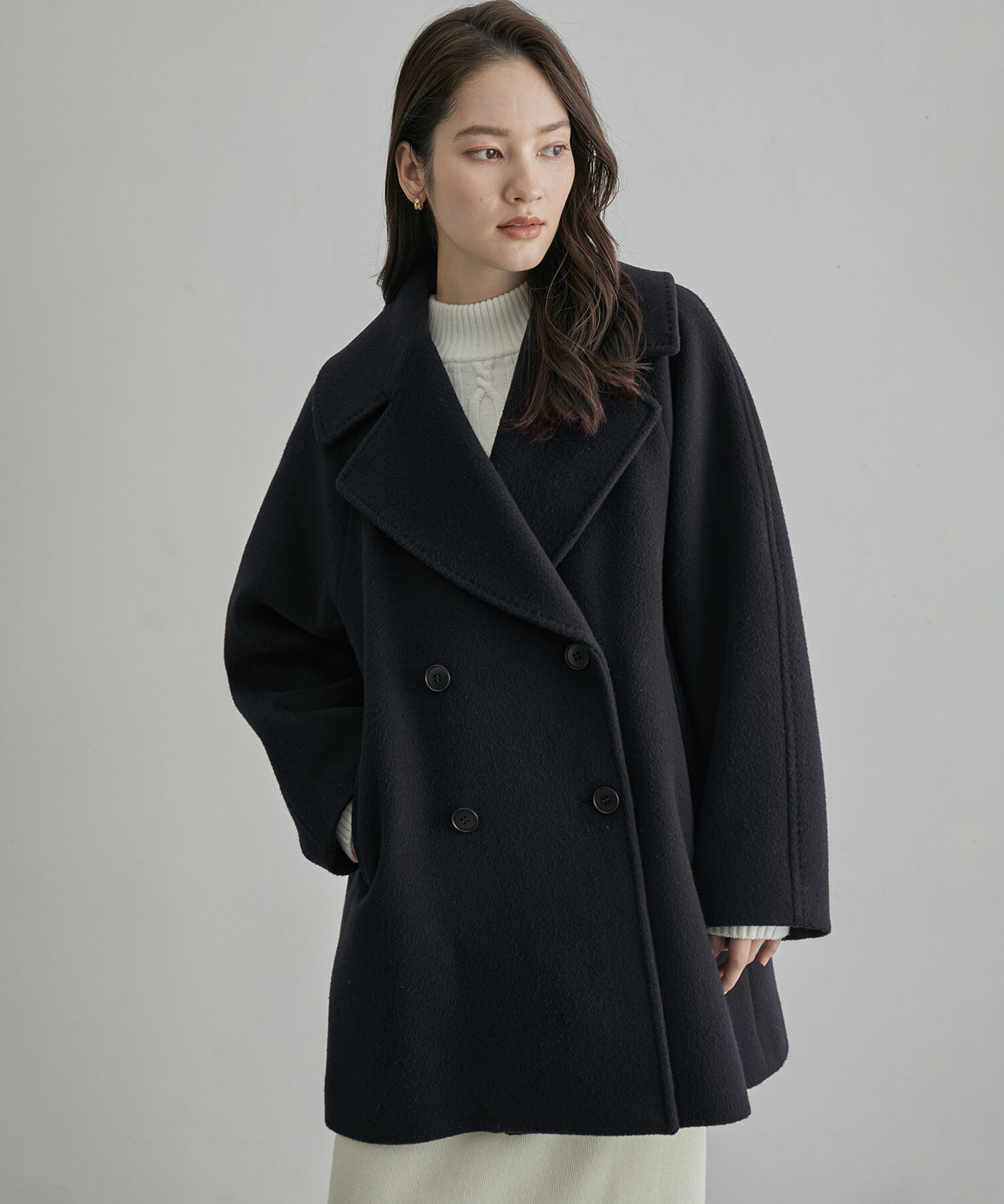 ROPE「【SUPER100's/140's】シャルムリバーファー付きミドルコート」|チェスターコート|