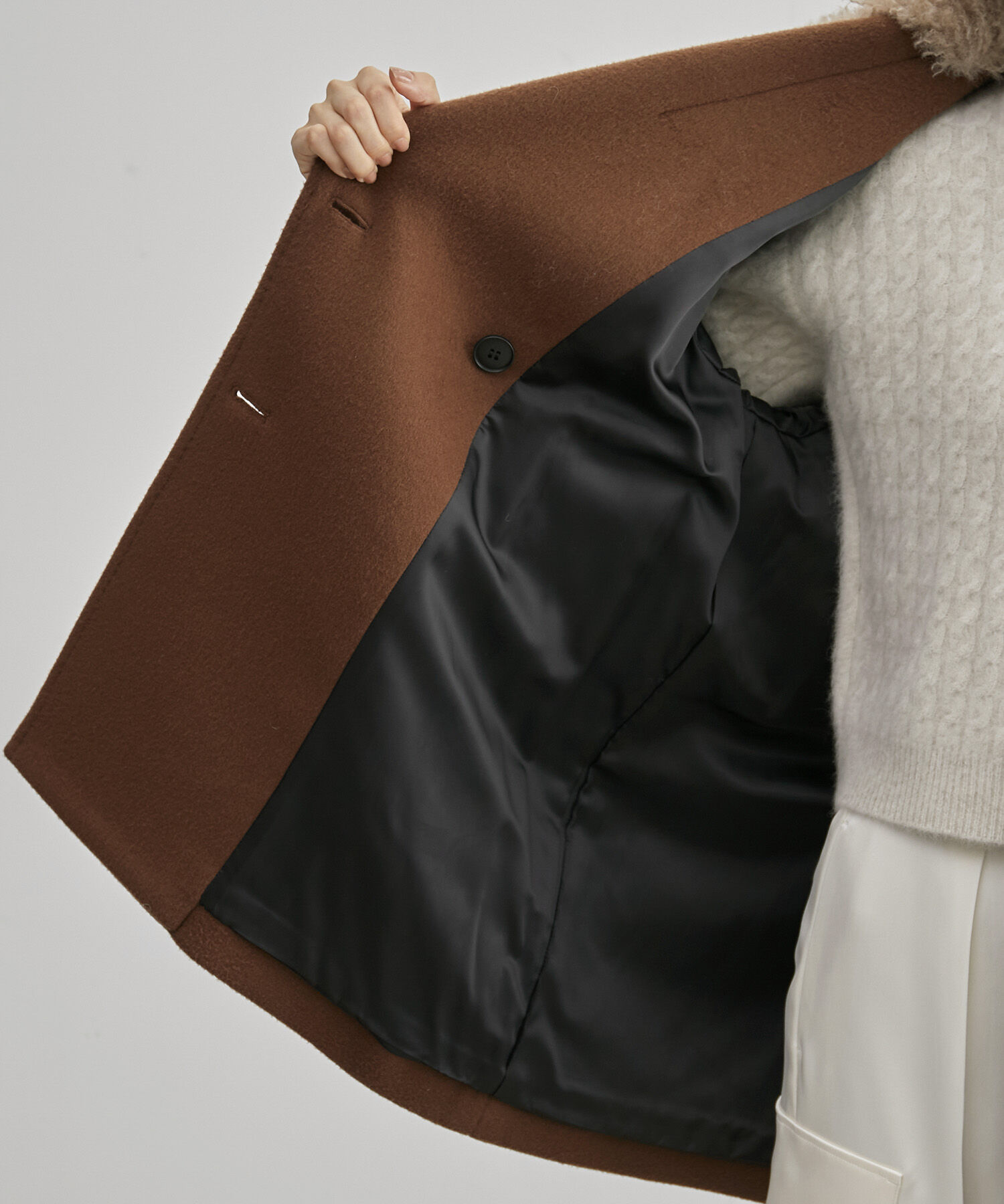 ROPE「【SUPER100's/140's】シャルムリバーファー付きミドルコート」|チェスターコート|