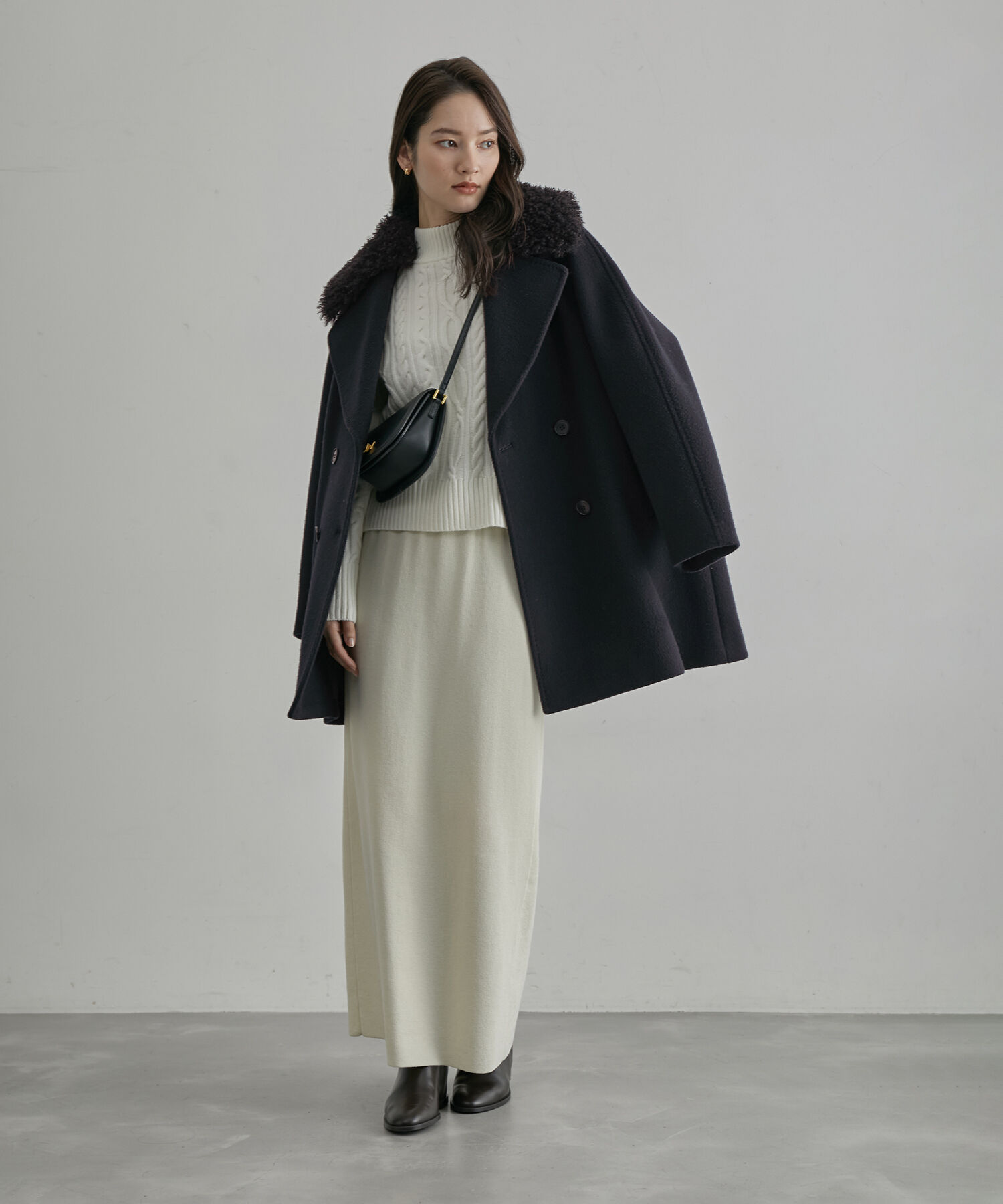 ROPE「【SUPER100's/140's】シャルムリバーファー付きミドルコート」|チェスターコート|