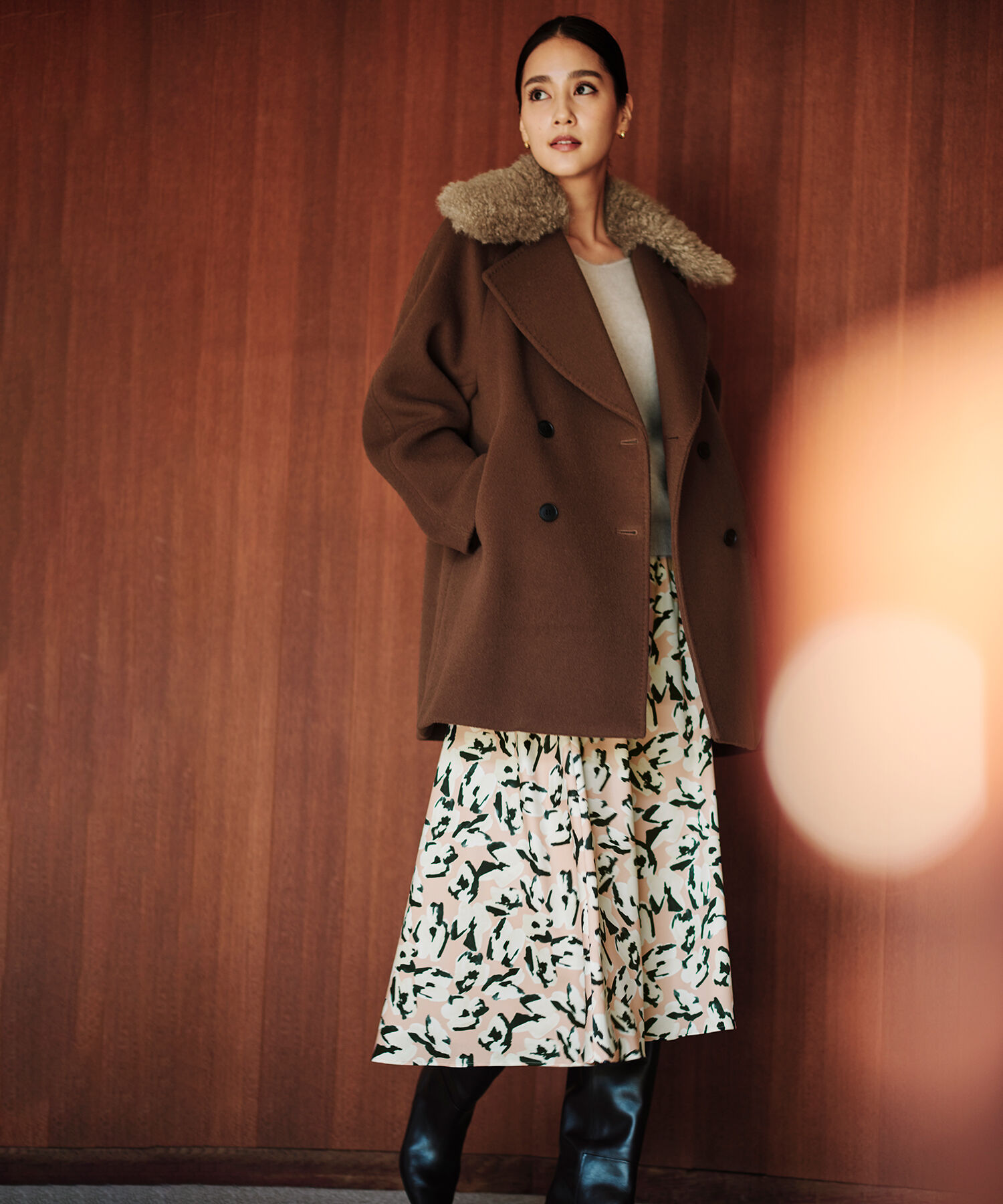 ROPE「【SUPER100's/140's】シャルムリバーファー付きミドルコート」|チェスターコート|