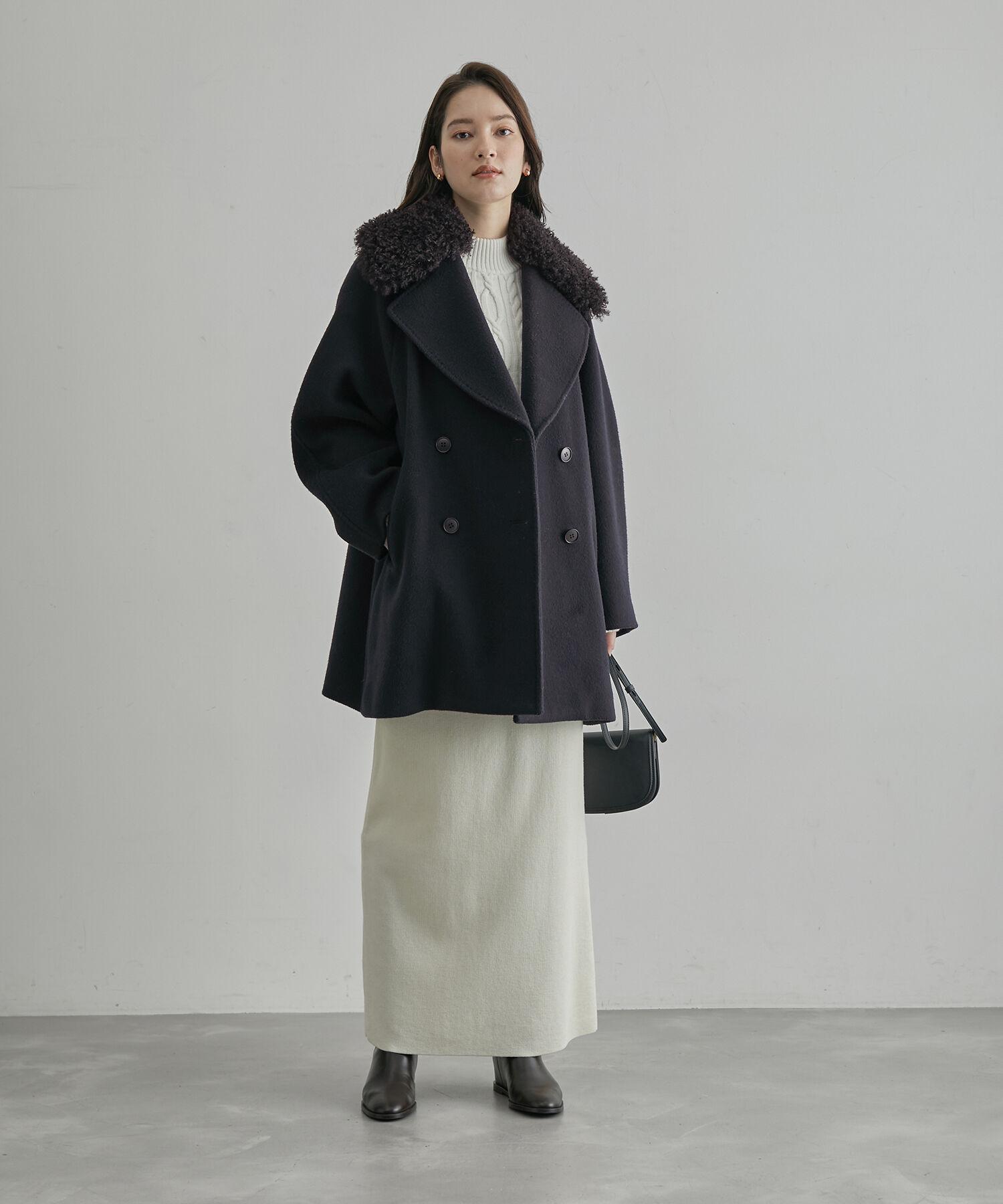 ROPE「【SUPER100's/140's】シャルムリバーファー付きミドルコート」|チェスターコート|