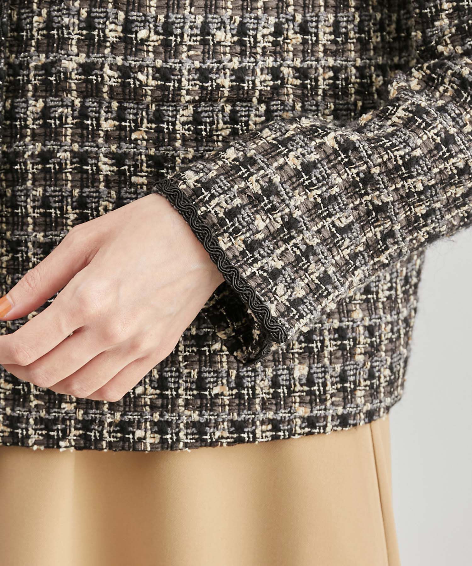 ROPE「【雑誌掲載】ノーカラーミックスツイードジャケット」|ノーカラージャケット|