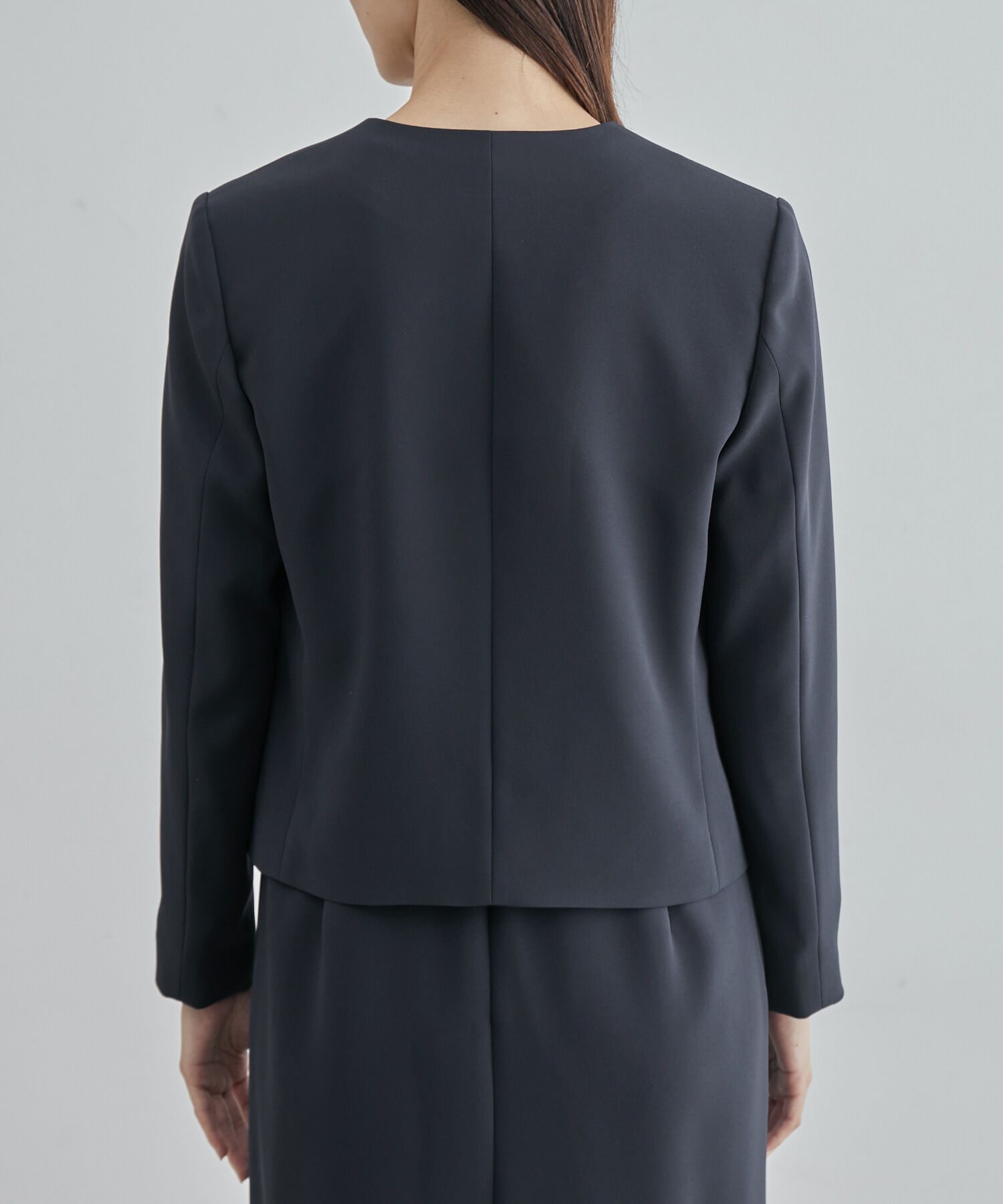 ROPE「ジョーゼットクルーネックジャケット/セットアップ対応・セレモニー対応」|ノーカラージャケット|