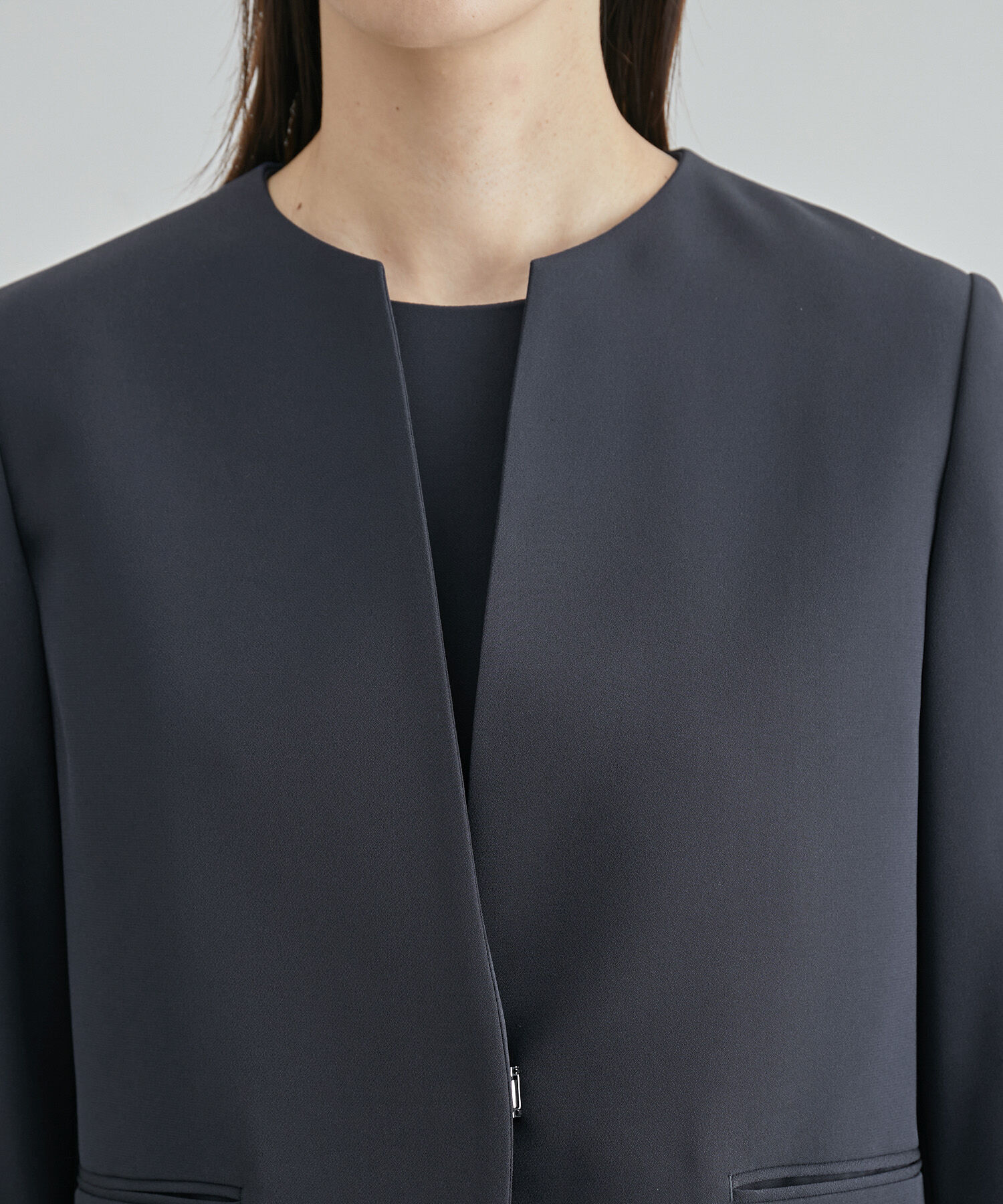 ROPE「ジョーゼットクルーネックジャケット/セットアップ対応・セレモニー対応」|ノーカラージャケット|