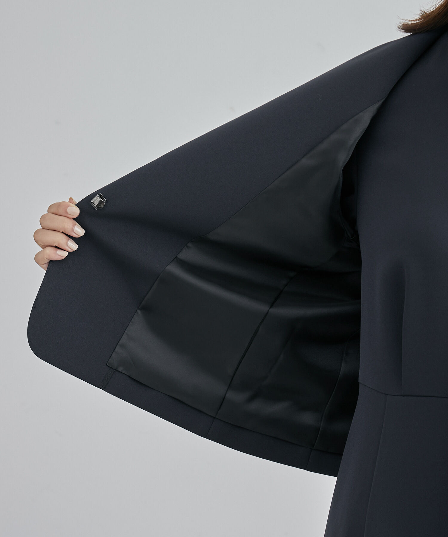 ROPE「ジョーゼットクルーネックジャケット/セットアップ対応・セレモニー対応」|ノーカラージャケット|