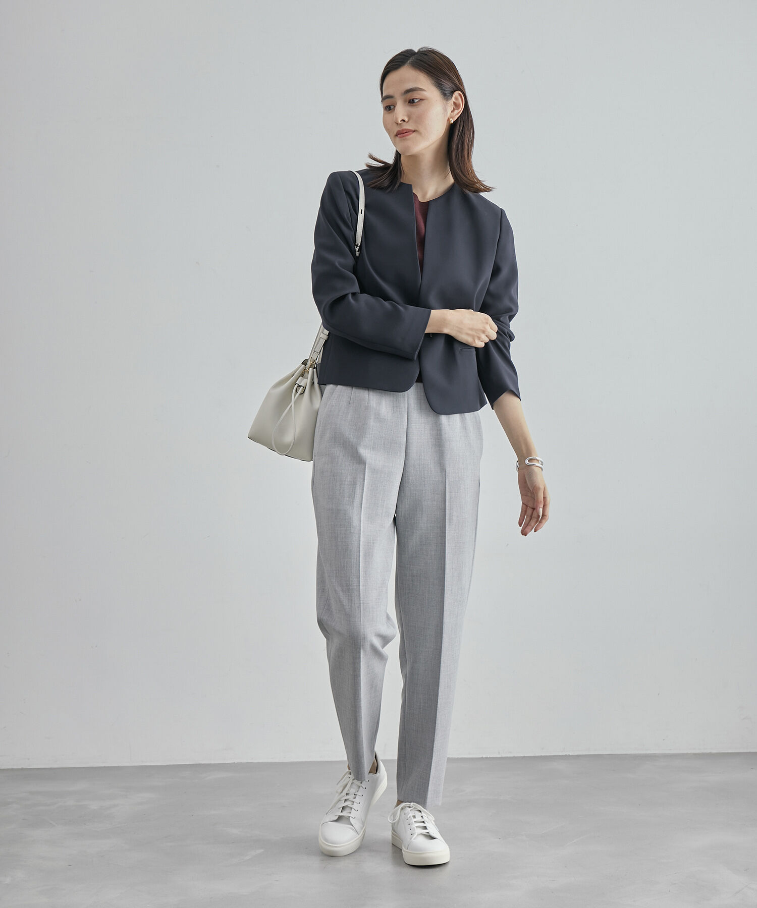 ROPE「ジョーゼットクルーネックジャケット/セットアップ対応・セレモニー対応」|ノーカラージャケット|