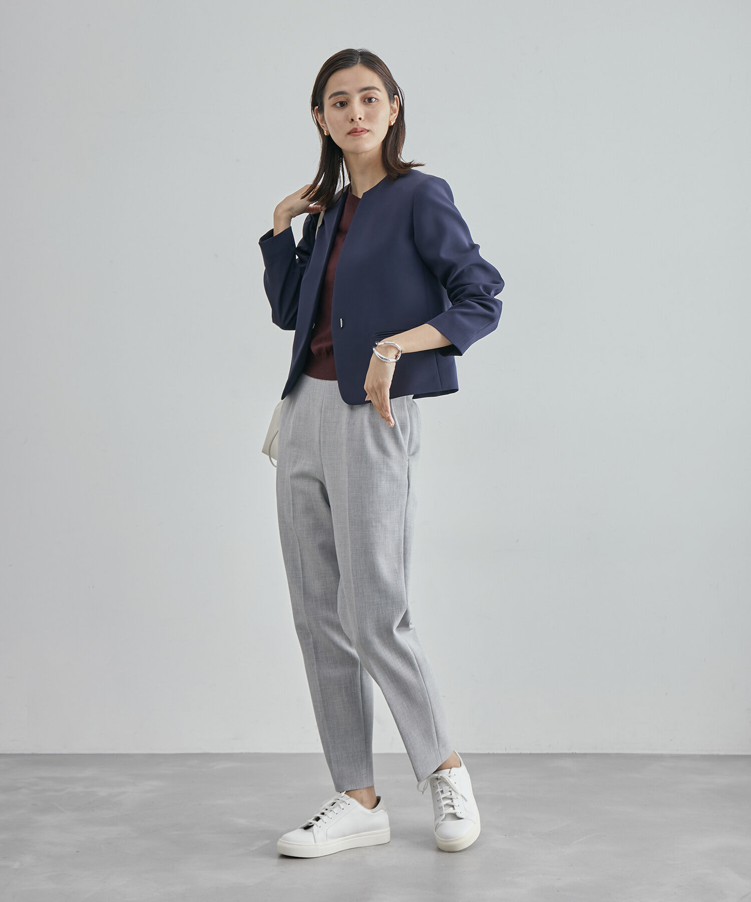 ROPE「ジョーゼットクルーネックジャケット/セットアップ対応・セレモニー対応」|ノーカラージャケット|