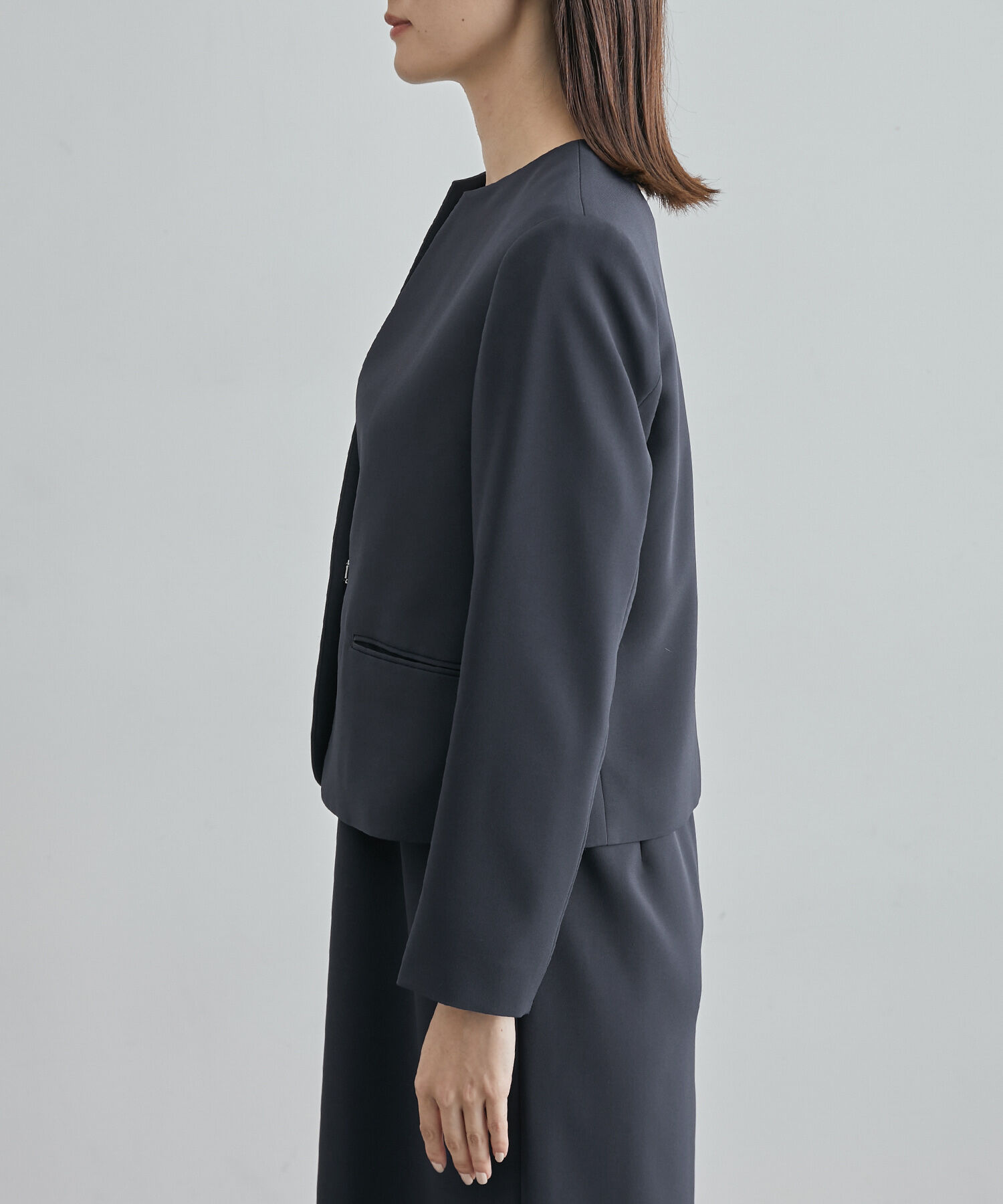 ROPE「ジョーゼットクルーネックジャケット/セットアップ対応・セレモニー対応」|ノーカラージャケット|