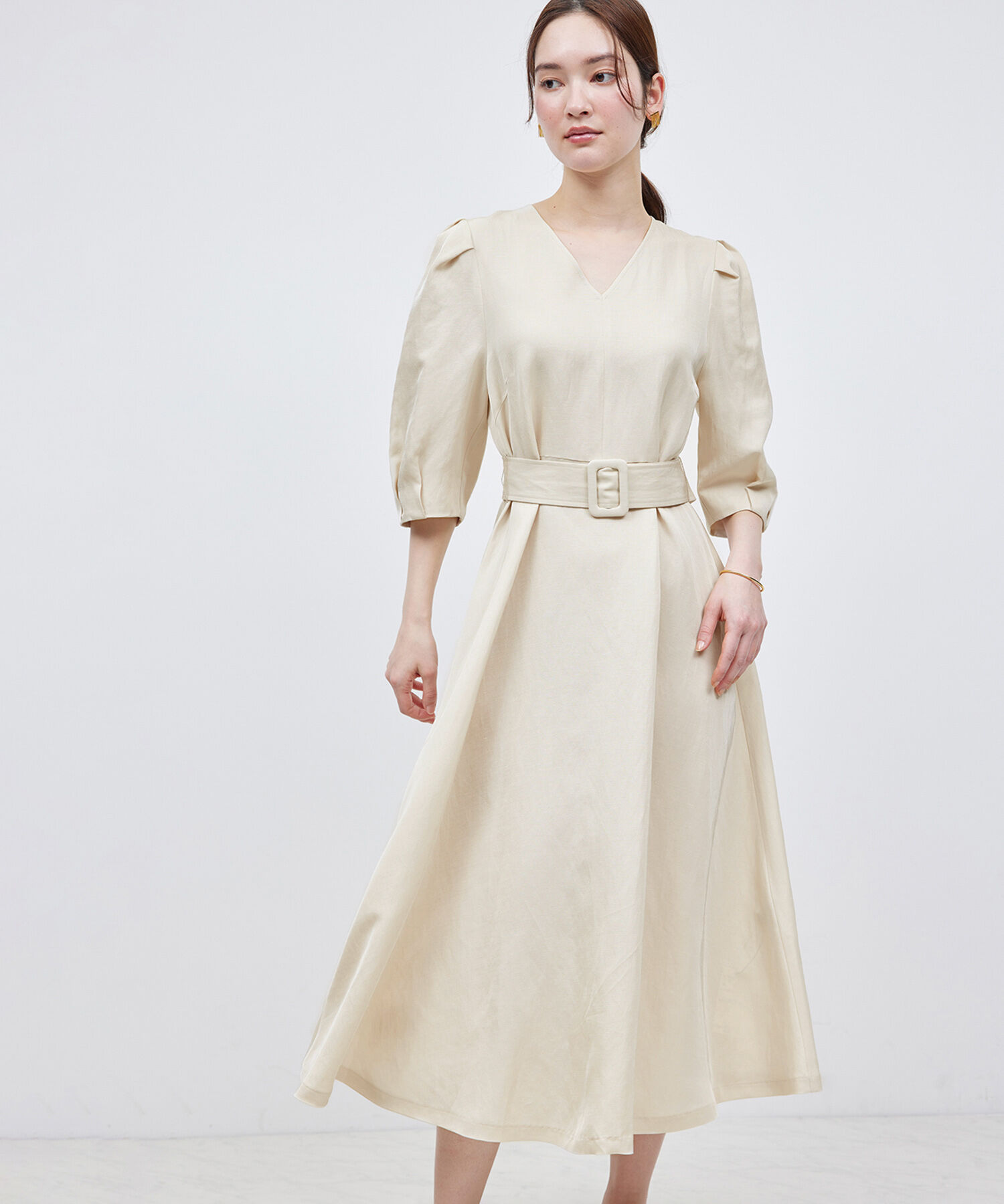 ROPE「パフスリーブベルテッドリネンワンピース」|ワンピース|