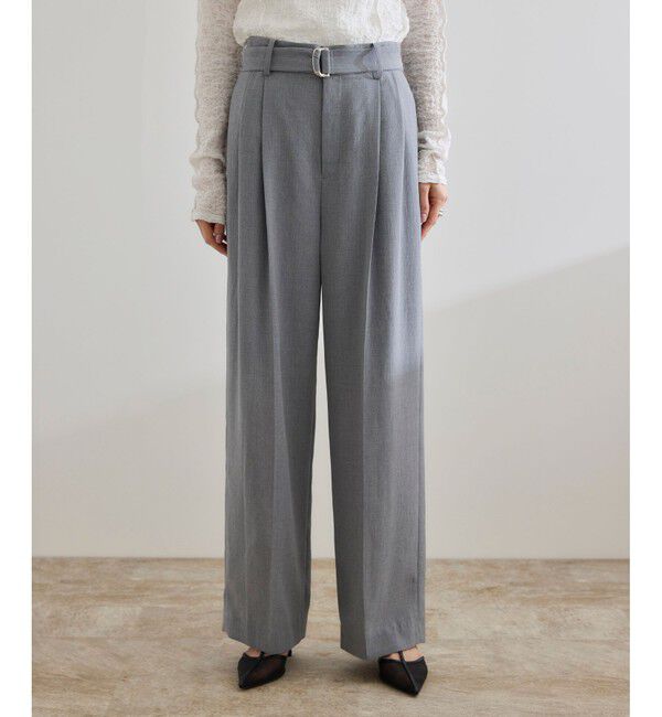 ROPE「【洗える】リネンライク ベルテッドワイドパンツ/セットアップ対応【WEB・一部店舗限定】」|チノ|
