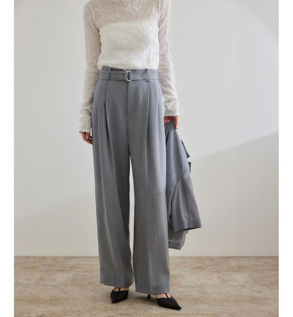 ROPE「【洗える】リネンライク ベルテッドワイドパンツ/セットアップ対応【WEB・一部店舗限定】」|チノ|