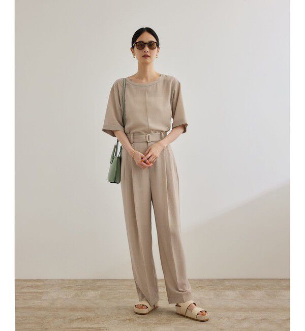 ROPE「【洗える】リネンライク ベルテッドワイドパンツ/セットアップ対応【WEB・一部店舗限定】」|チノ|