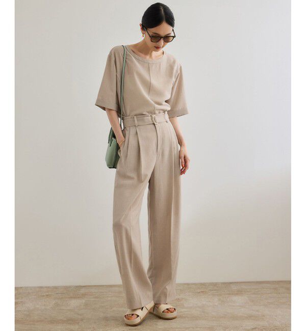 ROPE「【洗える】リネンライク ベルテッドワイドパンツ/セットアップ対応【WEB・一部店舗限定】」|チノ|ベージュ系(29)