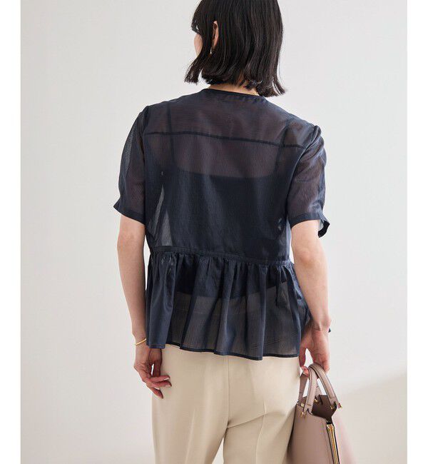 ROPE「【洗える】ストライプペプラムブラウス」|シャツ・ブラウス|