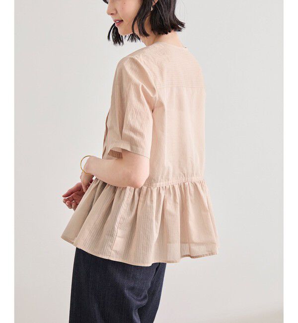 ROPE「【洗える】ストライプペプラムブラウス」|シャツ・ブラウス|