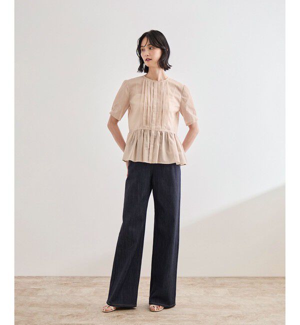 ROPE「【洗える】ストライプペプラムブラウス」|シャツ・ブラウス|