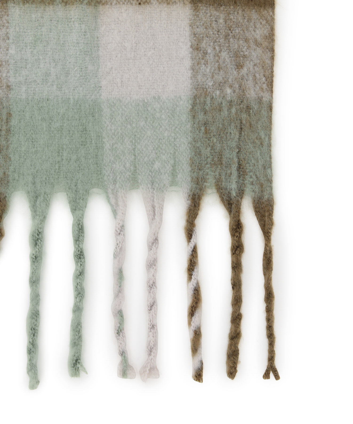 VIS「【リサイクルポリエステル】ふんわりボリューム。太フリンジチェック柄マフラー」|マフラー|