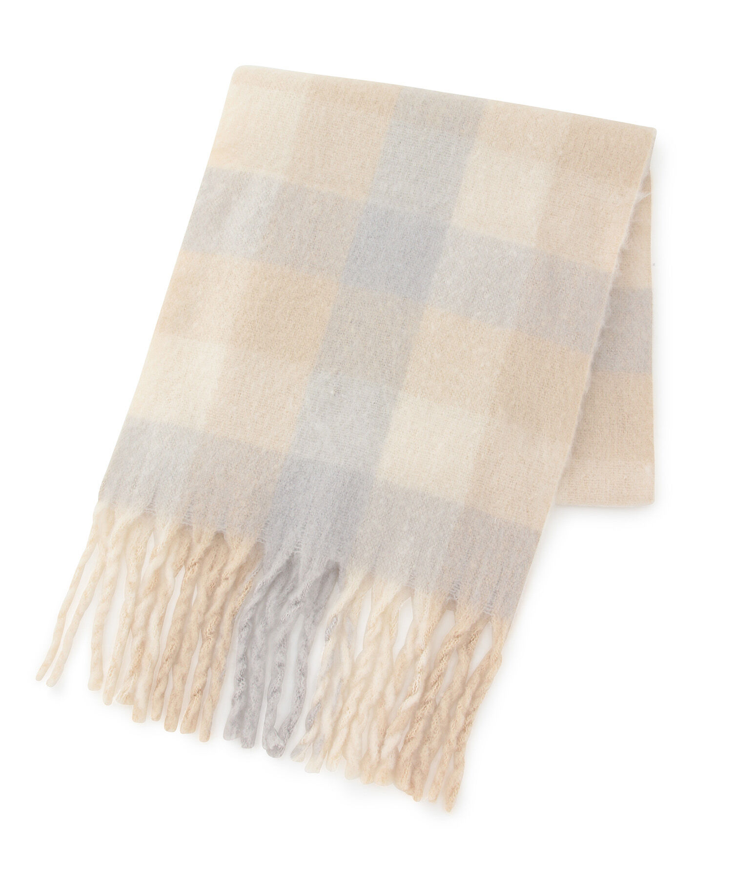 VIS「【リサイクルポリエステル】ふんわりボリューム。太フリンジチェック柄マフラー」|マフラー|