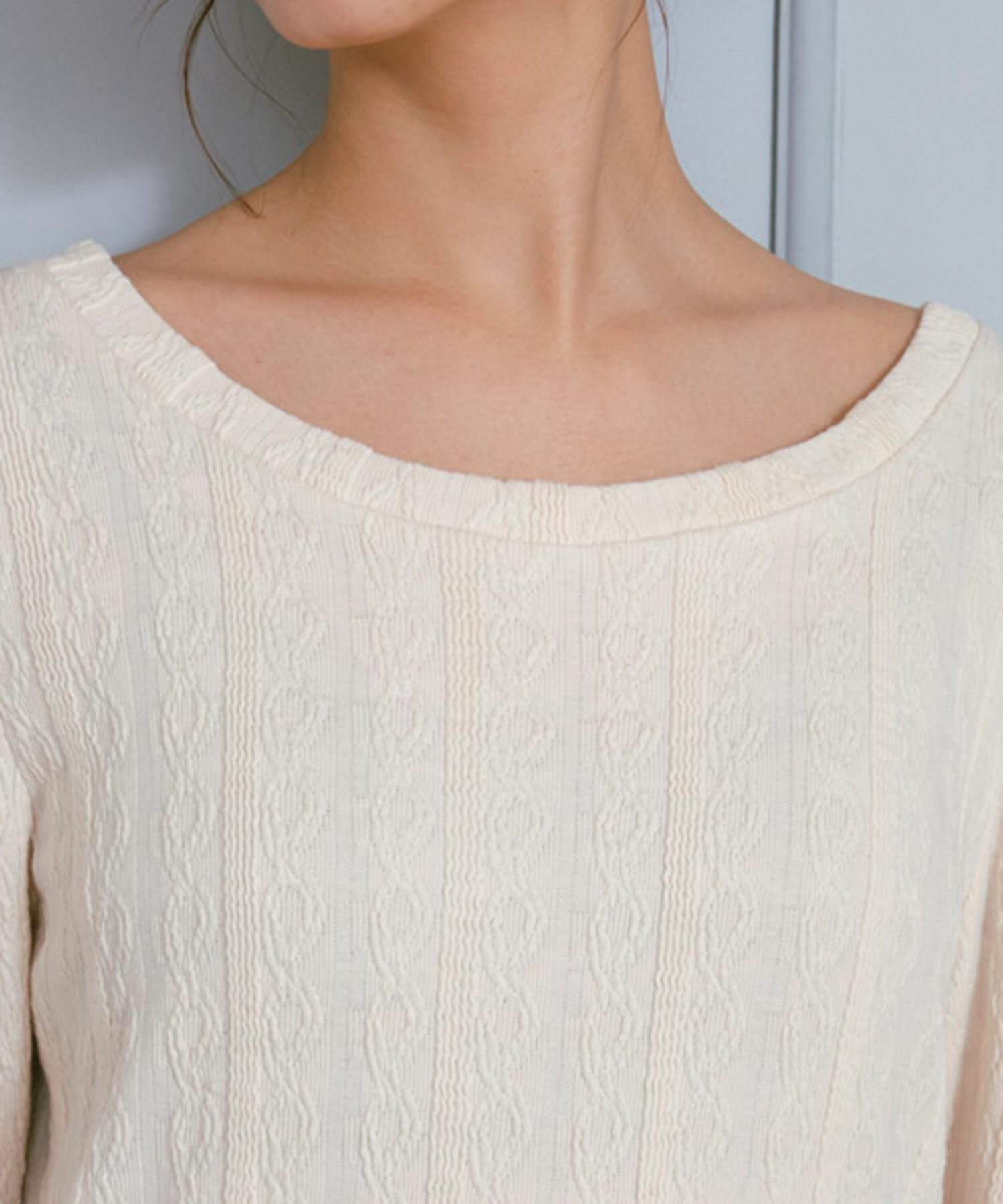 VIS「【ViSage】カットジャガードパワショルAラインロングワンピース」|ルームウェア|