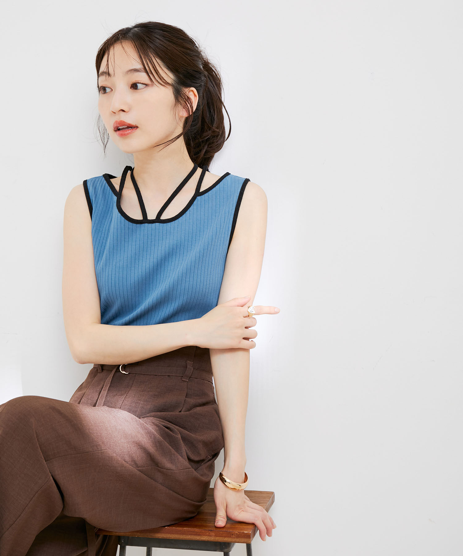 VIS「ネックストラップテレコリブタンクトップ」|タンクトップ|ブルー系(45)