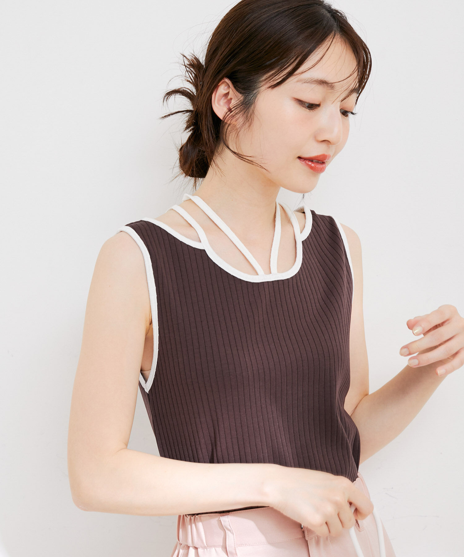 VIS「ネックストラップテレコリブタンクトップ」|タンクトップ|