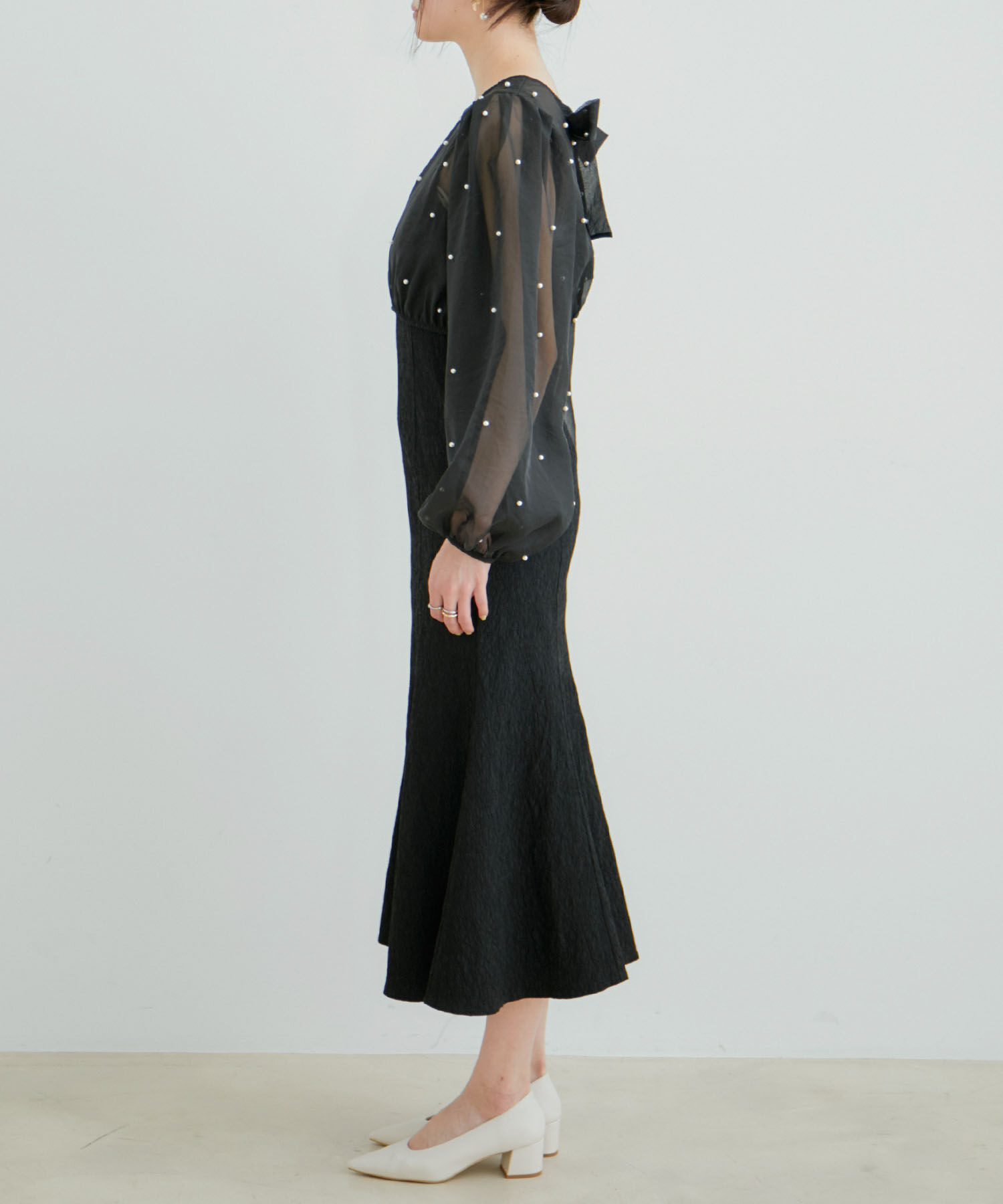 VIS「【新色追加】【VIS DRESS】チュールパールブラウス＆ジャガードワンピースセット」|ドレス|