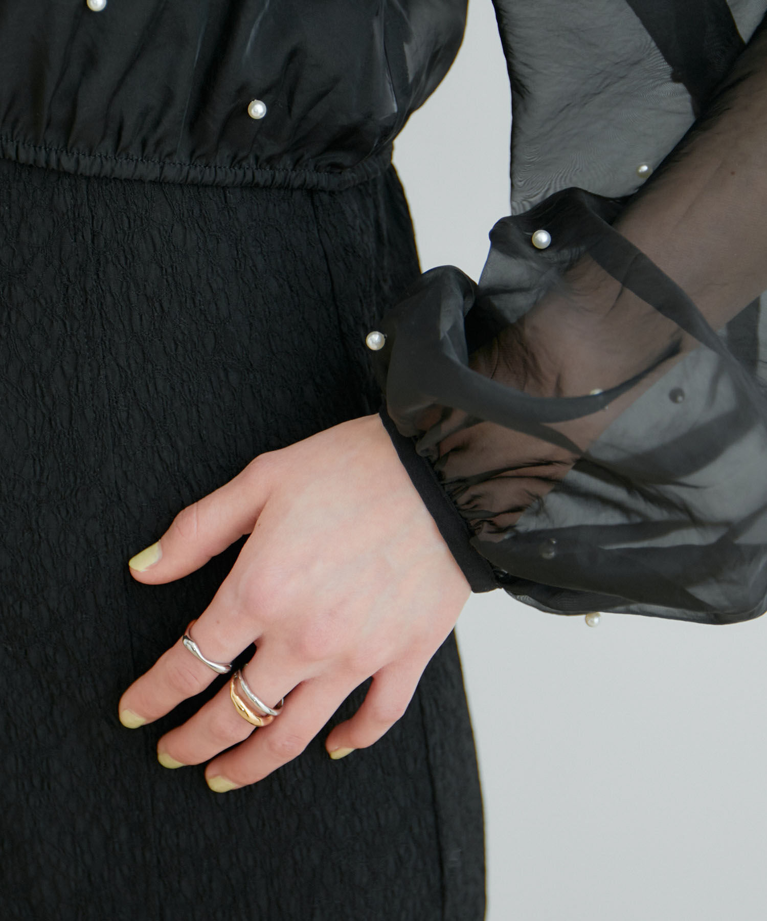 VIS「【新色追加】【VIS DRESS】チュールパールブラウス＆ジャガードワンピースセット」|ドレス|