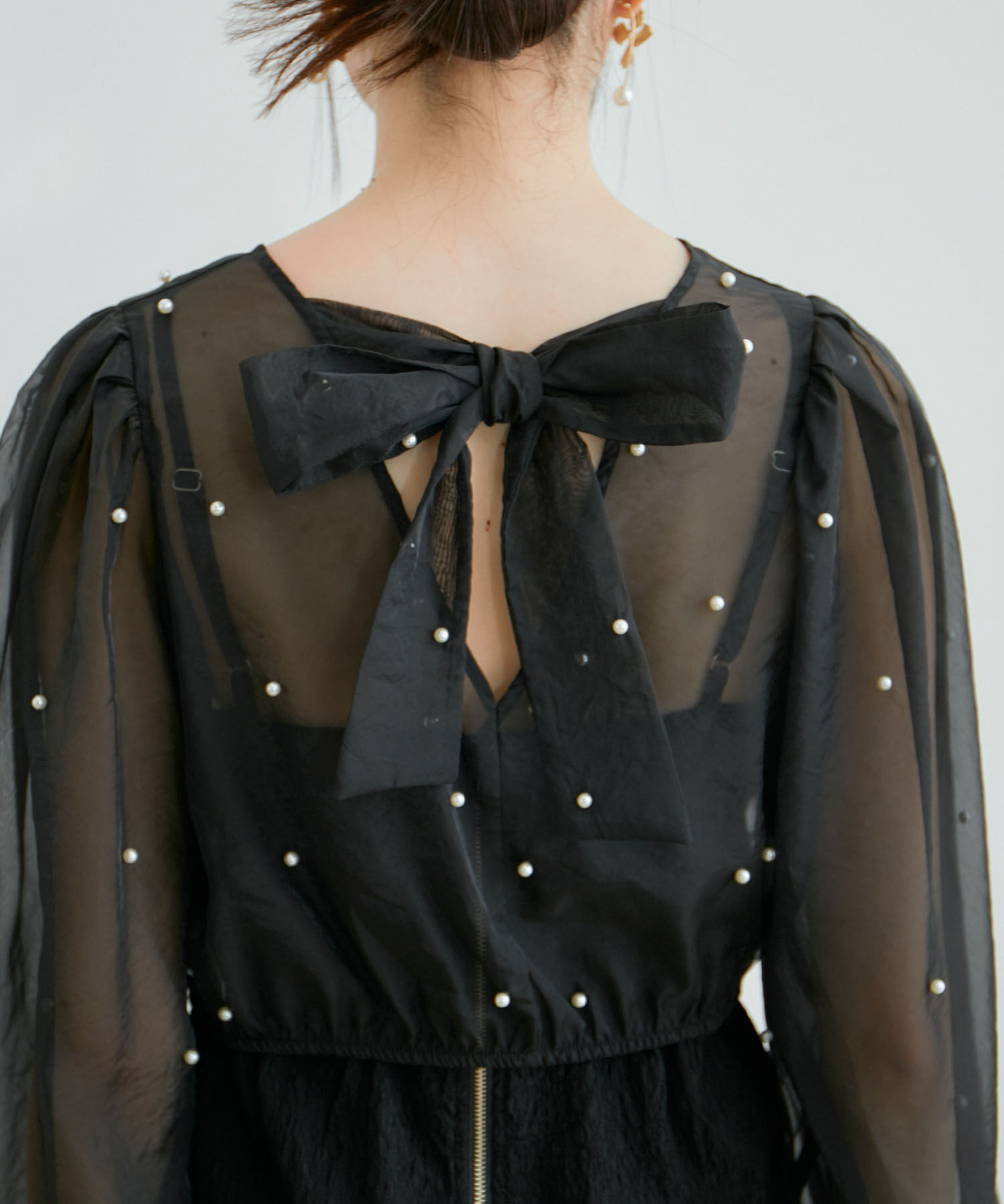 VIS「【新色追加】【VIS DRESS】チュールパールブラウス＆ジャガードワンピースセット」|ドレス|