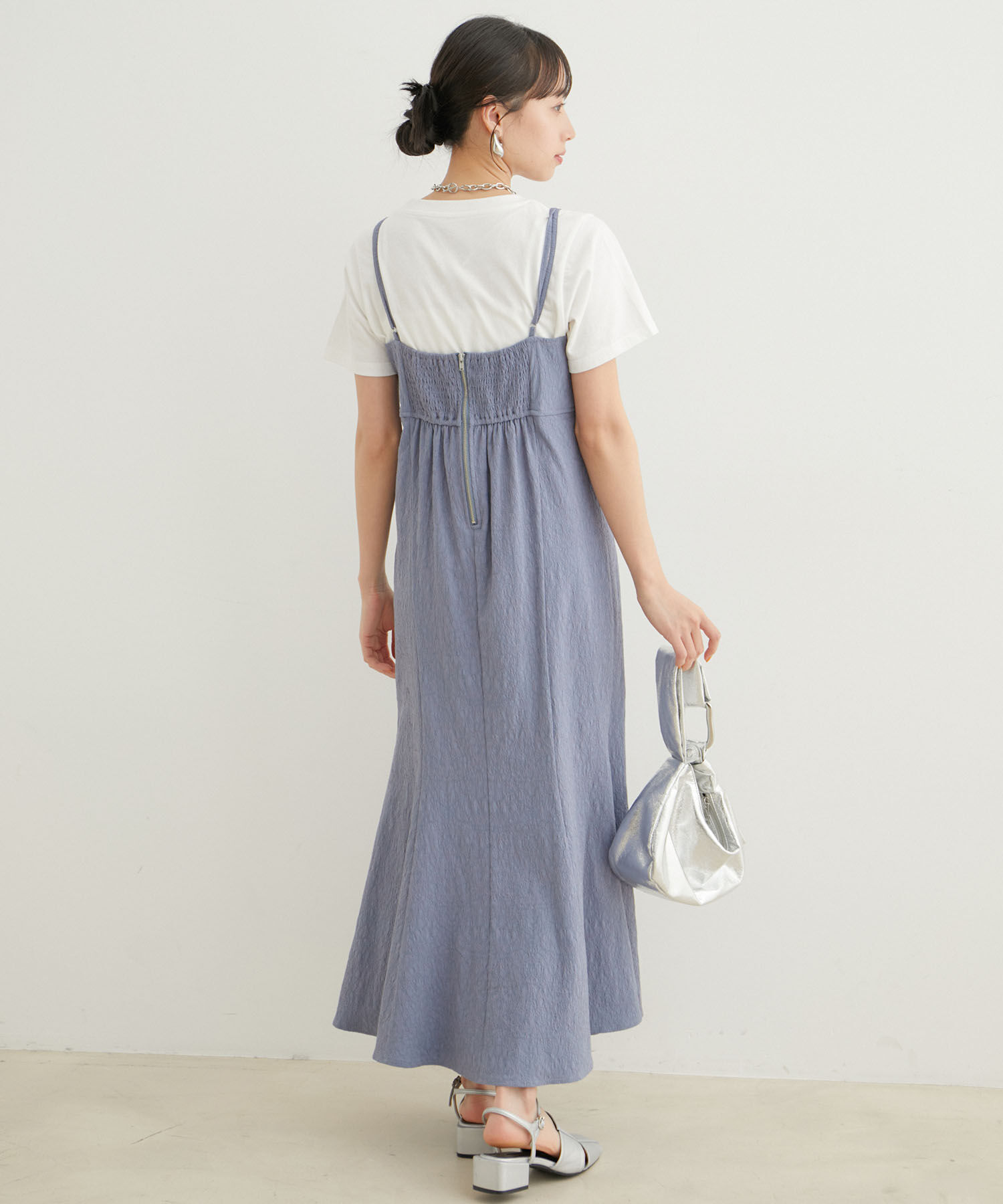 VIS「【新色追加】【VIS DRESS】チュールパールブラウス＆ジャガードワンピースセット」|ドレス|